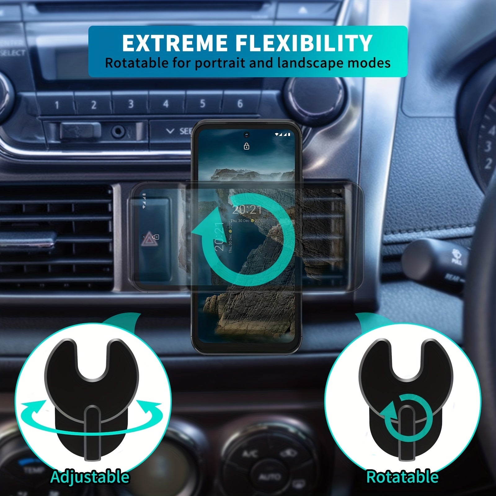 Universal avtomobil telefon o'rnatgichi, silikon havo ventili klipi, sozlanadigan 360° burilish