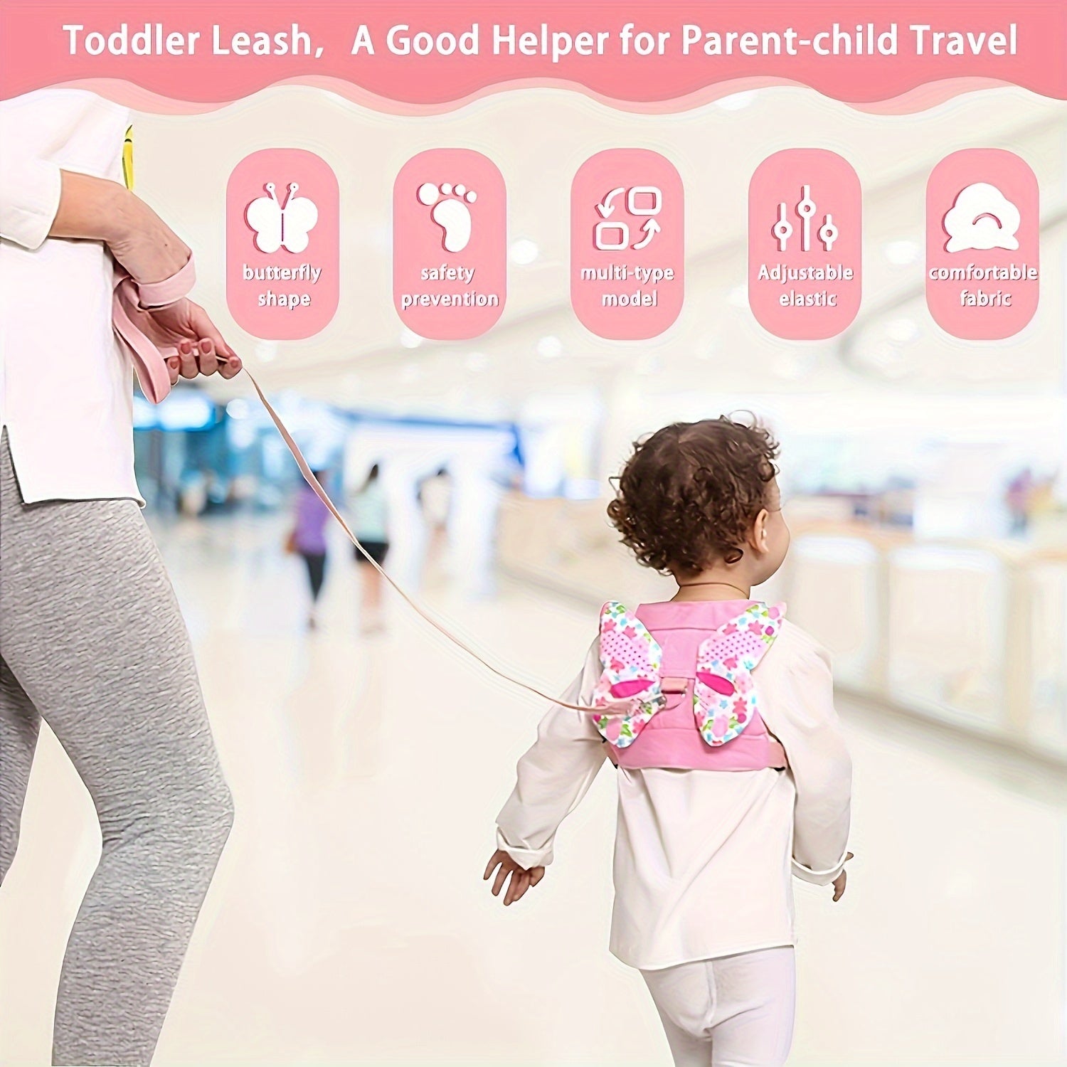 Girls Polyester Butterfly Wings Safety Harness and Leash Set