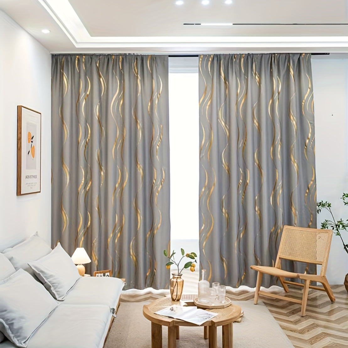 Luxurious Blackout Curtain with Gold and Black Fabric for Living Room Bedroom or Study