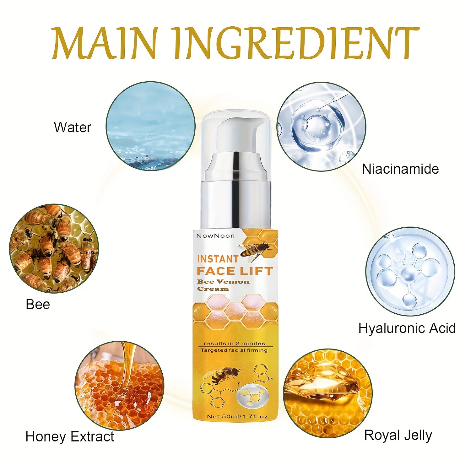 1.7 Fl Oz Face Cream with Bee Venom Hyaluronic Acid Glycerin for All Skin Types