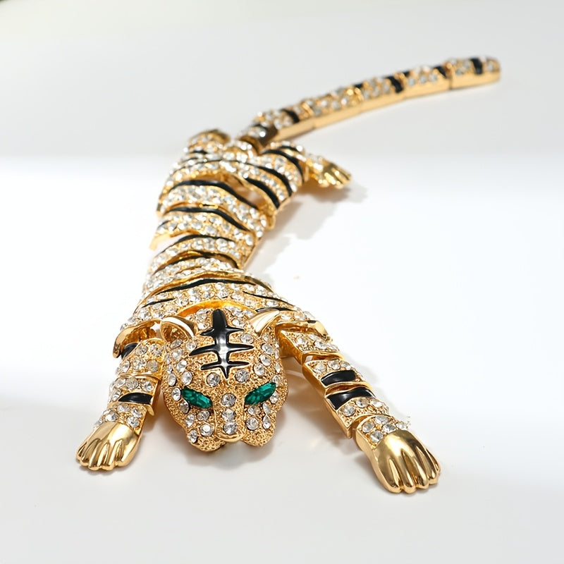 Vintage Tiger Design Brooch with Movable Joints and Exaggerated Diamonds