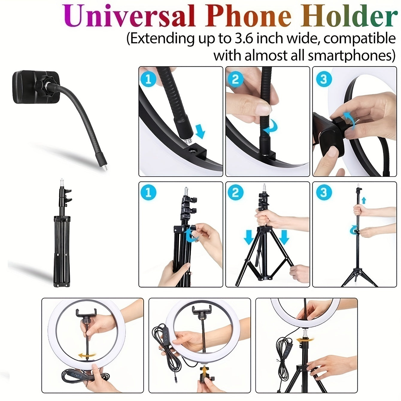 10-Inch Selfie Ring Light with Tripod Stand and Phone Holder for Photos Videos Zoom