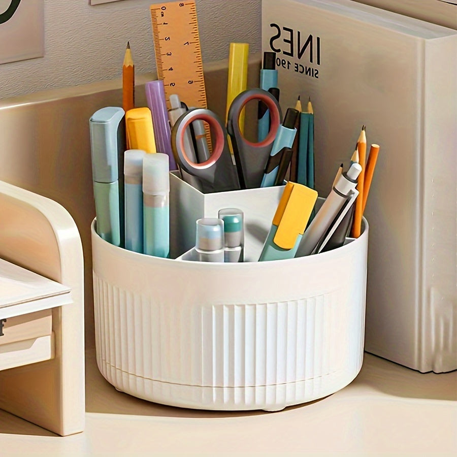 360° Rotating Makeup Organizer for Brushes Pens Accessories White Plastic Vanity Office School