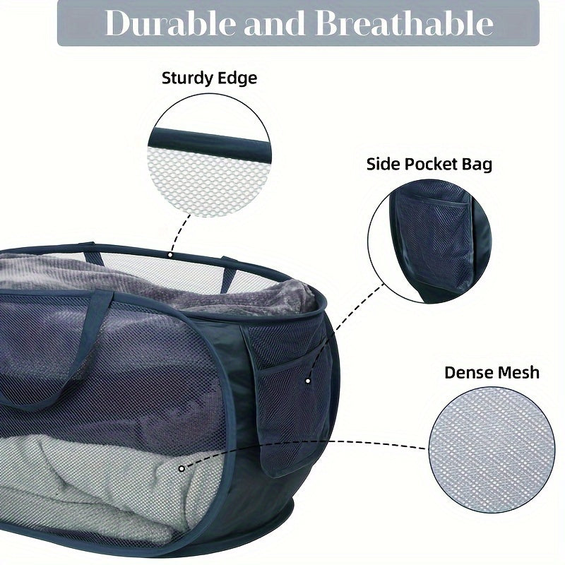 Lightweight Foldable Laundry Hamper with Mesh Design and Side Pocket