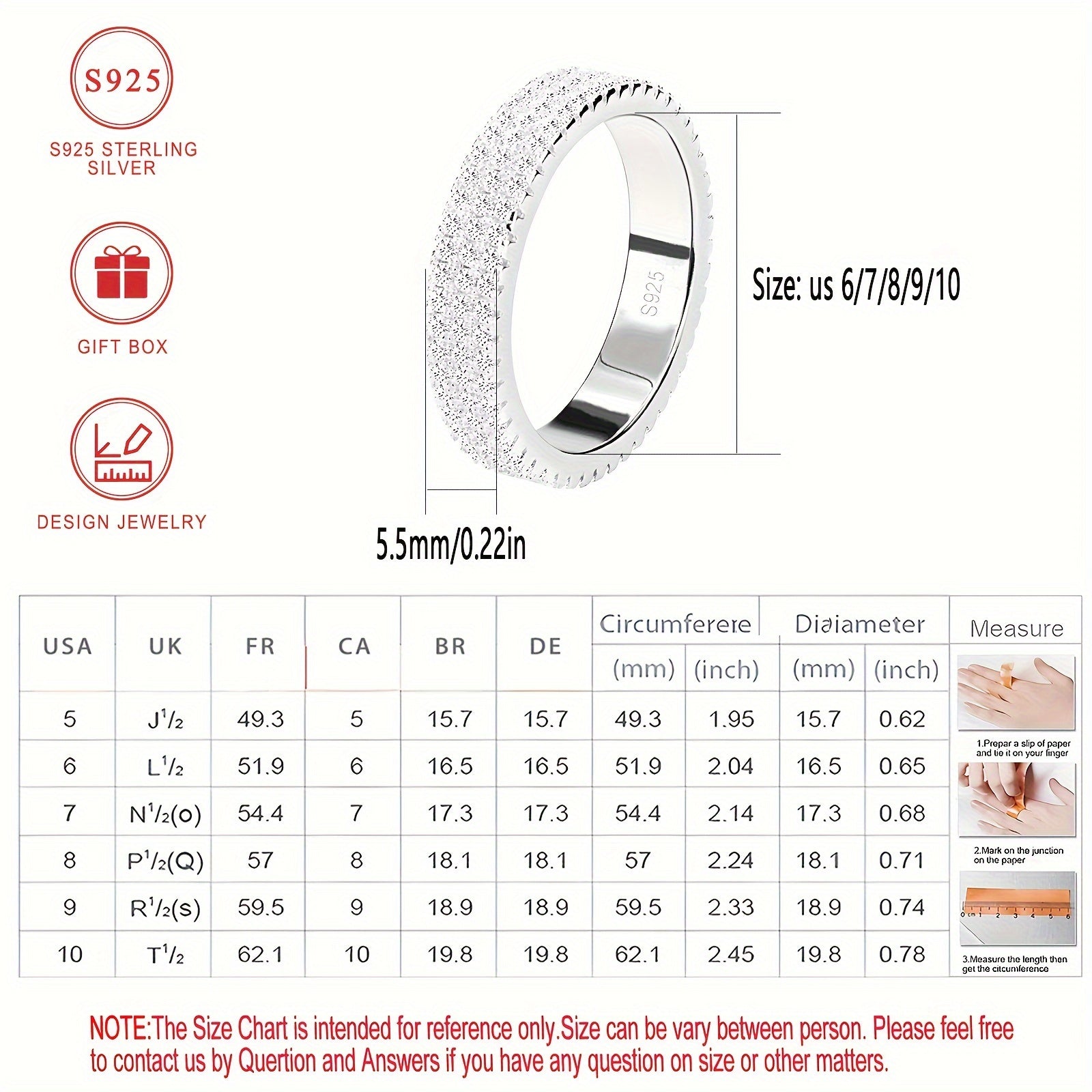 925 sterling kumushdan yasalgan yuqori sifatli to'y/nikoh uzugi, porloq zirkoniya toshlari bilan bezatilgan. Ushbu maxsus inson uchun mukammal sovg'a, sovg'a qutisi bilan birga keladi.