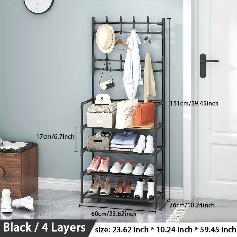 3-in-1 Metal Shoe Rack with Dust Cloth and Hooks for Entryway Living Room Bedroom