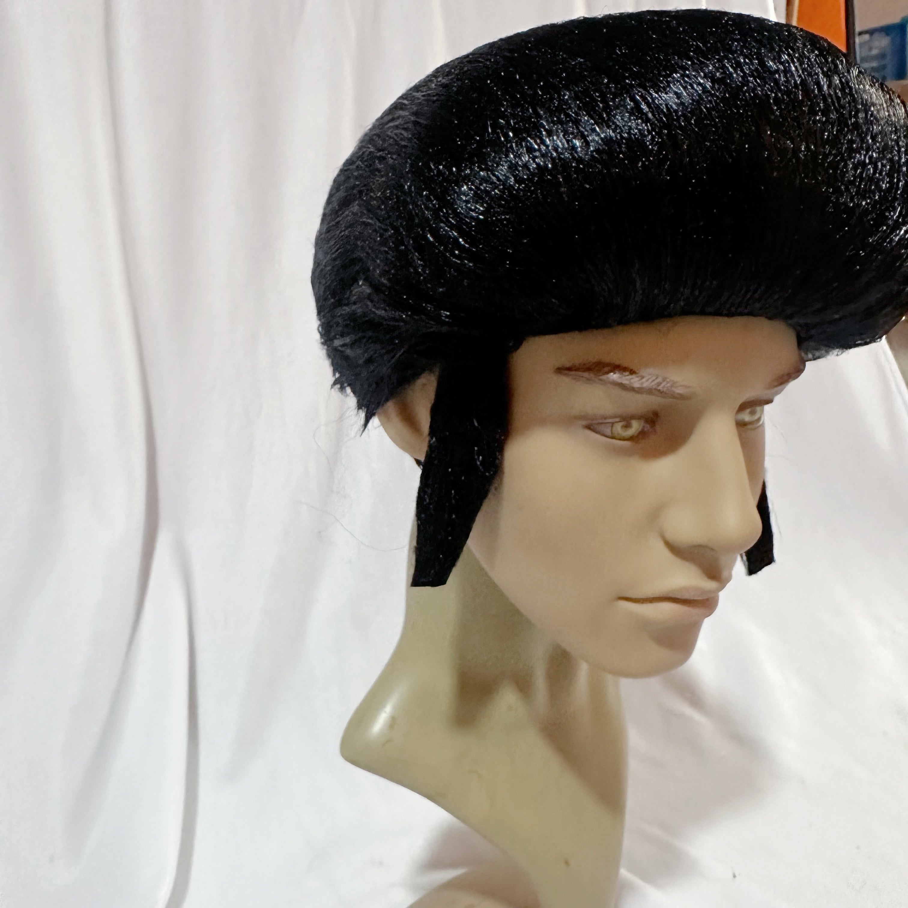 Men's Black Curly Wig for Cosplay and Halloween No Glue Needed Polyester