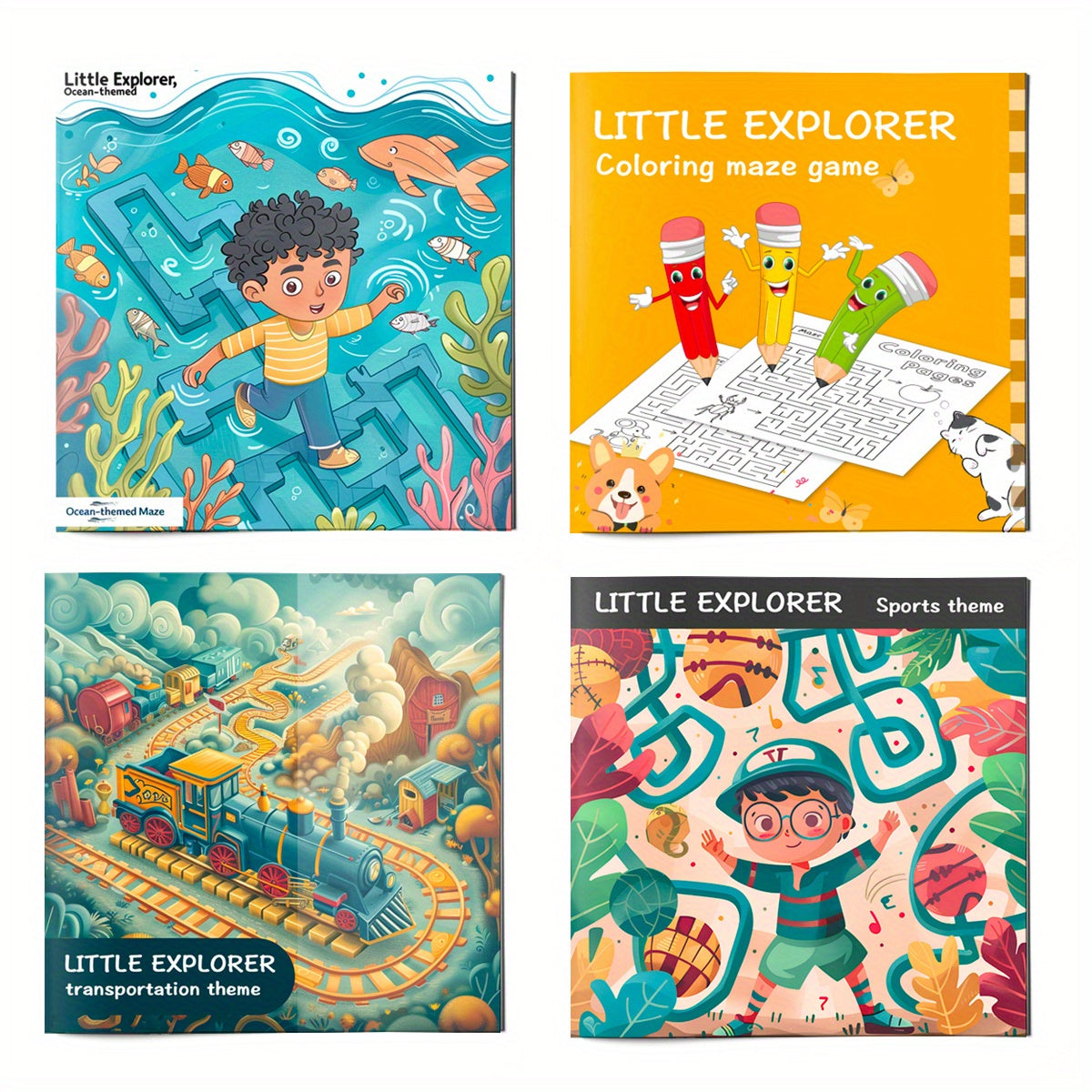 Colorful Maze Puzzle Books for Kids Set of 4 Educational Brain Teasers for Children