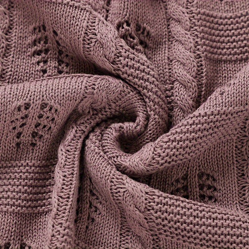 Геометрическое жаккардовое плед с листовым узором, дышащий с отверстиями, для дома, путешествий и кондиционирования воздуха в розовом, верблюжьем, зеленом и кофейном цветах