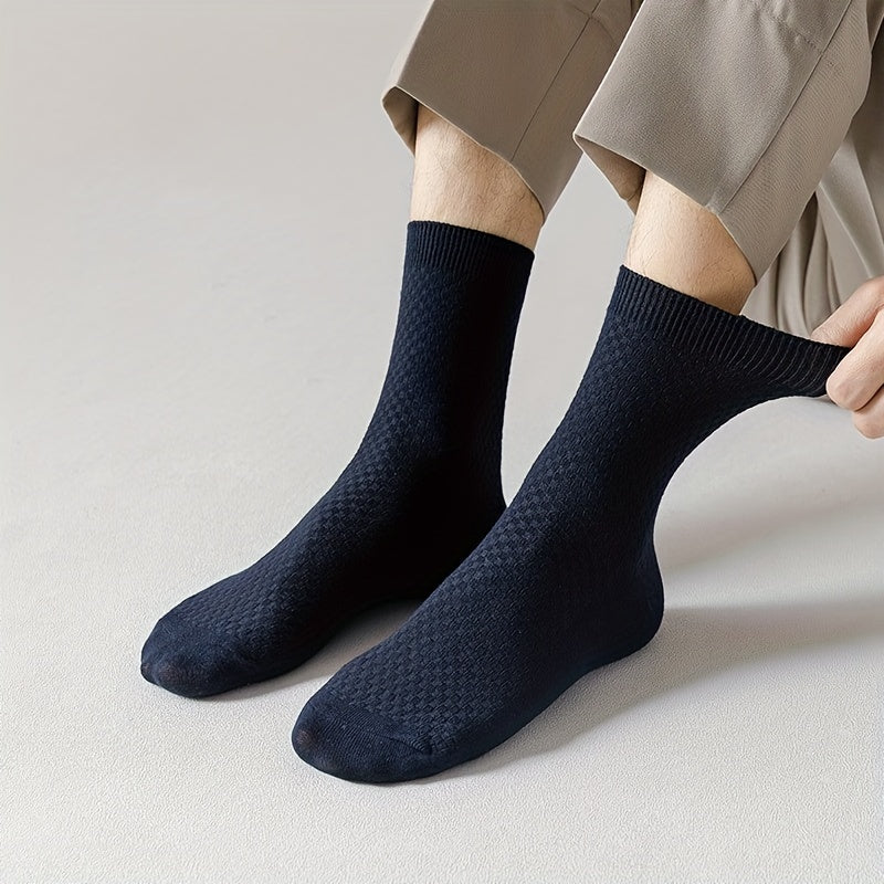 Calcetines masculinos hasta la mitad de la pantorrilla, 5 pares, diseño de flor oculta, mezcla de algodón, casual de negocios