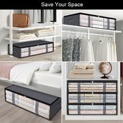 Large Capacity Under-Bed Clothes Storage Organizer Foldable Box Clear Window 2 Pack