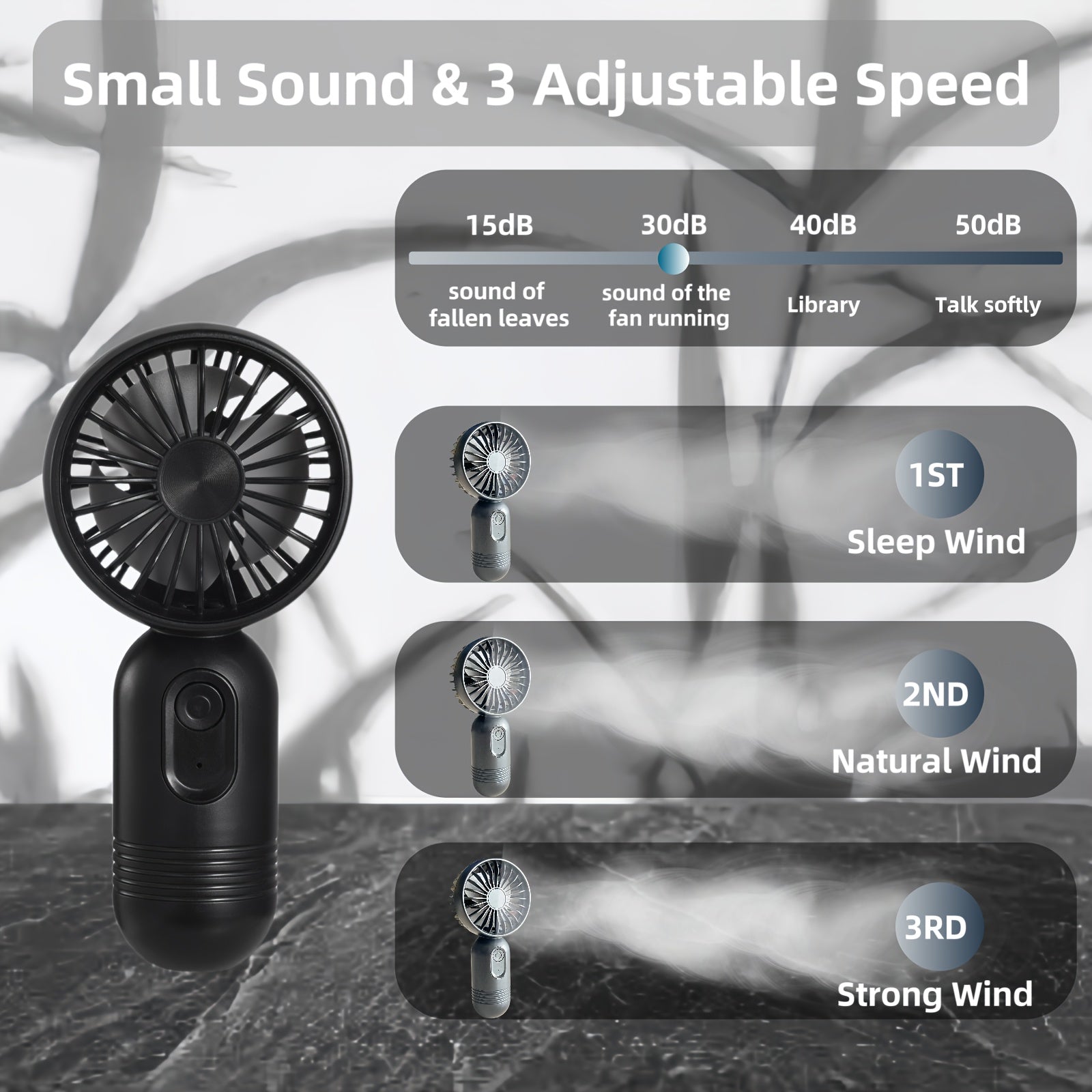 Mini Fan Set 3 Pack Portable Handheld Fans with Lanyards USB Rechargeable Adjustable Speeds