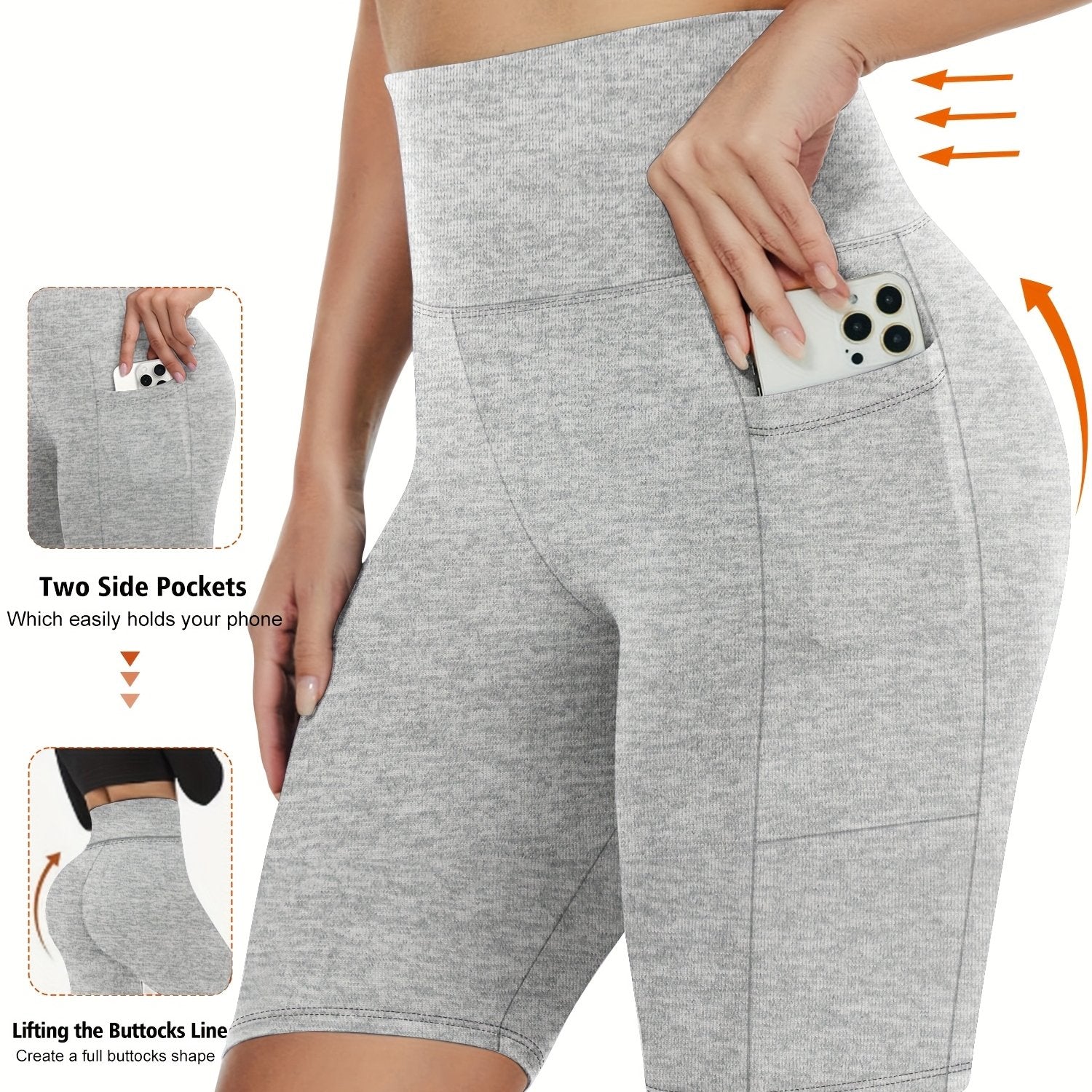 Pantalones cortos de tiro alto con elastano y bolsillos para mujer talla grande para verano