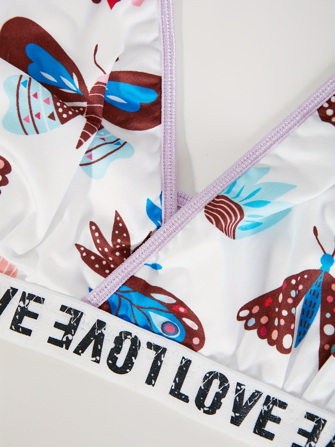 Plus Size Sexy Lingerie Set Butterfly Print Wirefree Bra and Panty