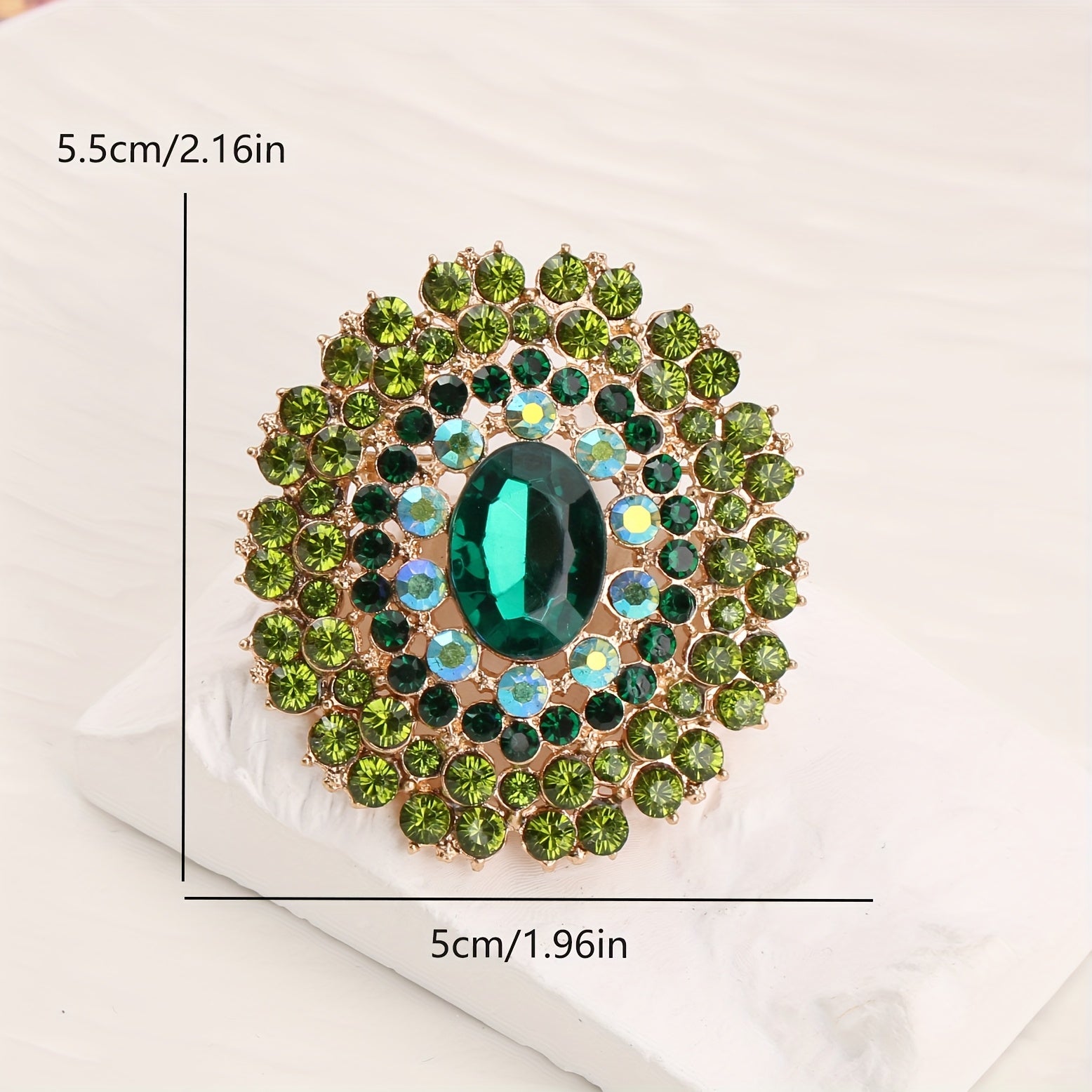 Women's Green Rhinestone Brooch Large Statement Pin Corsage
