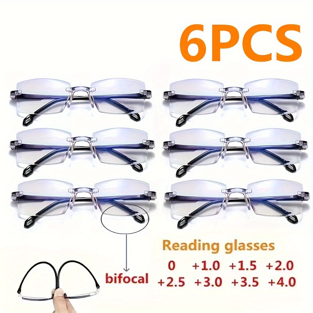 Set of 6 Frameless Reading Glasses with Double-Light Anti-Eye Strain Design