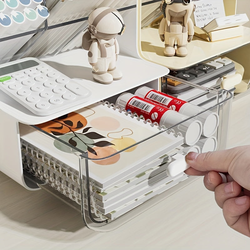 Large Capacity Plastic Desk Organizer with Drawer for Stationery and Accessories