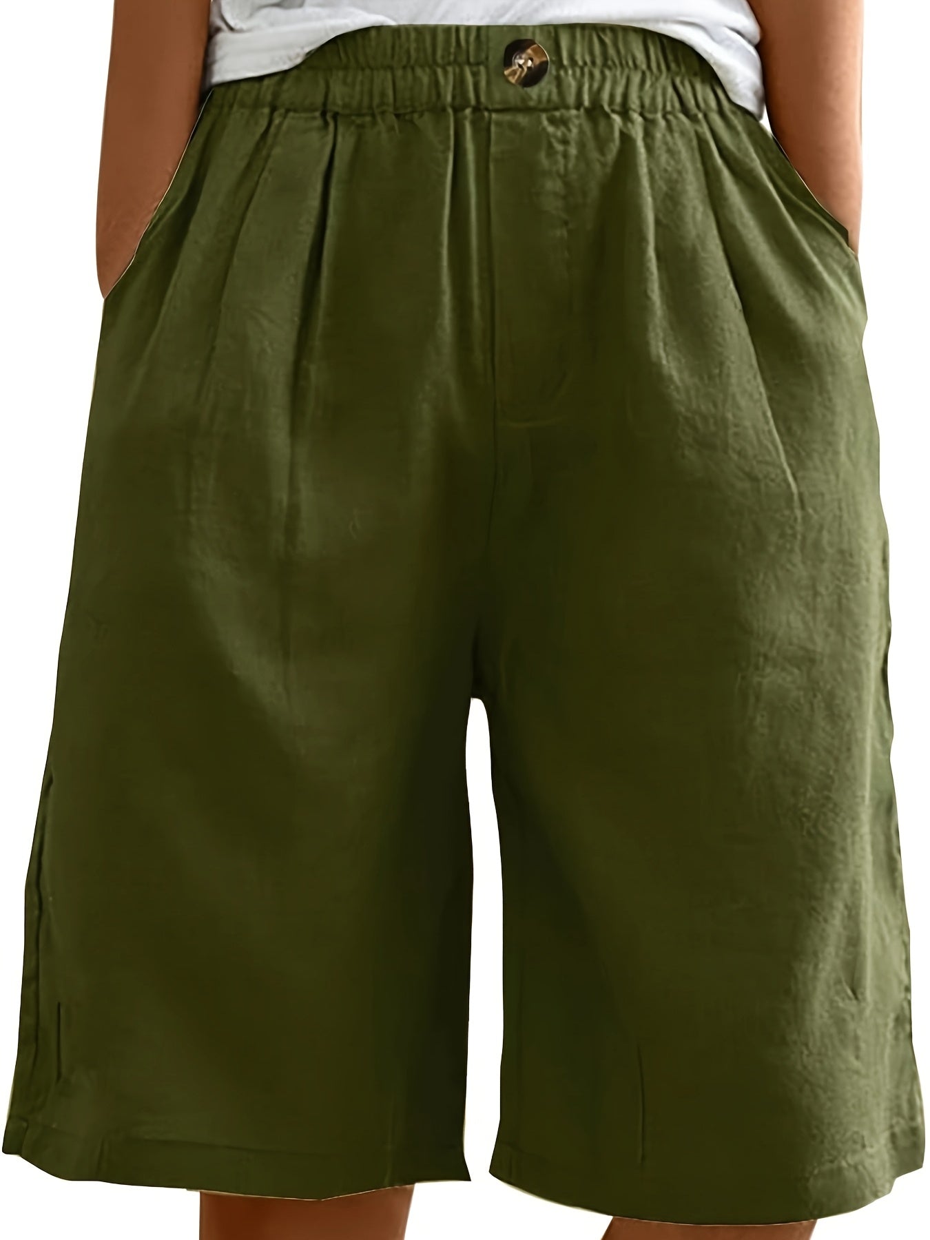 Women's Wide-Leg Bermuda Shorts Elastic Waist High-Waisted Solid Summer Casual