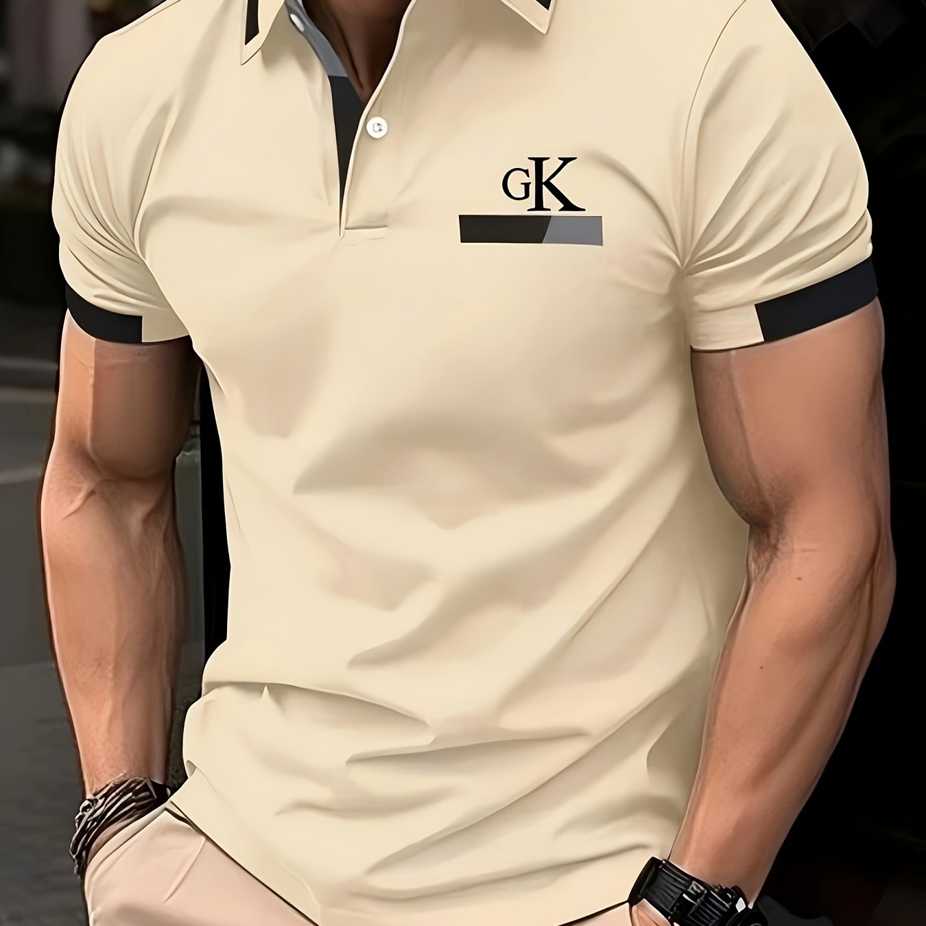 Men's Summer Short Sleeve Shirt with Button Detail Solid Color Breathable Polyester