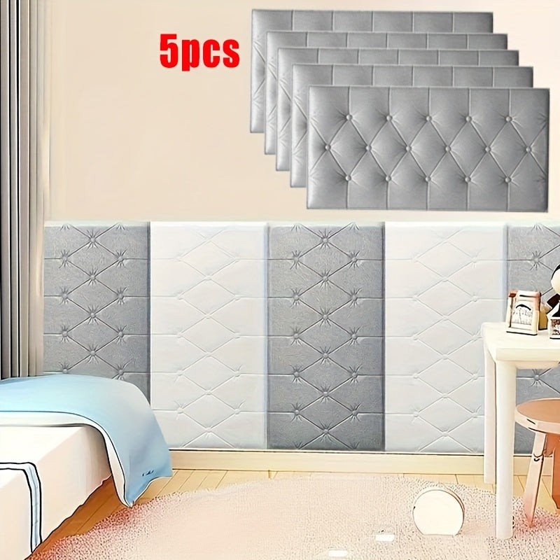 Set of 5 White 3D Self-Adhesive Wall Panels for Bedroom and Living Room