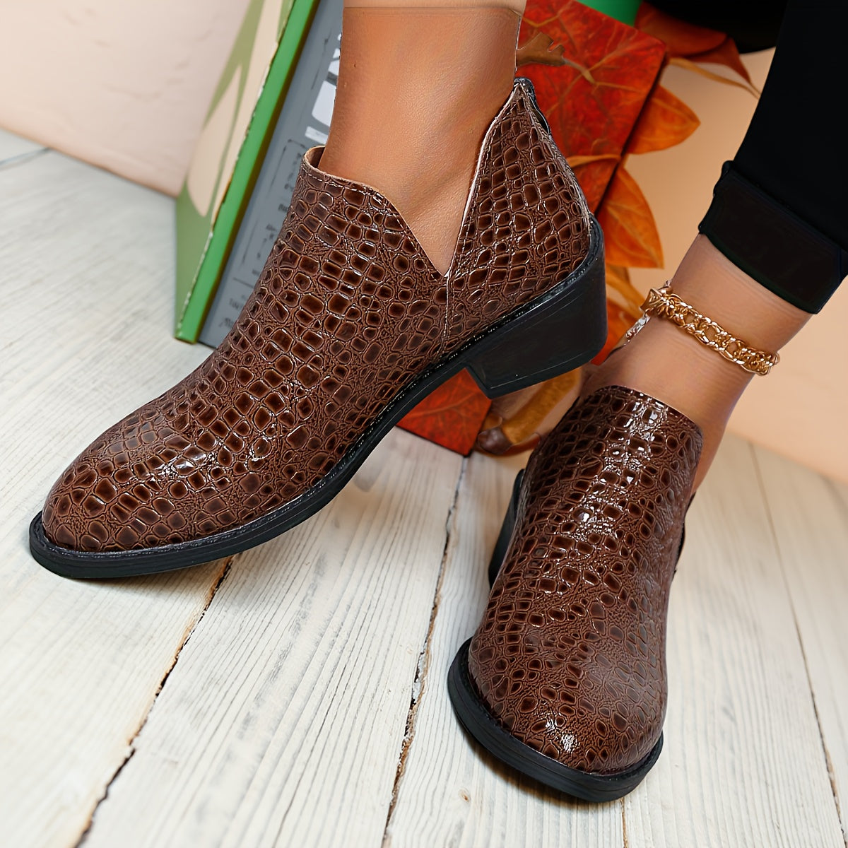 Women's Chunky Heel Ankle Boots Synthetic Back Zipper Non-Slip All-Season Dress