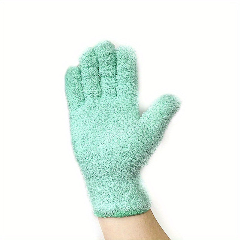 Microfiber Coral Fleece Cleaning Gloves Five-Finger Dust Remover Blue
