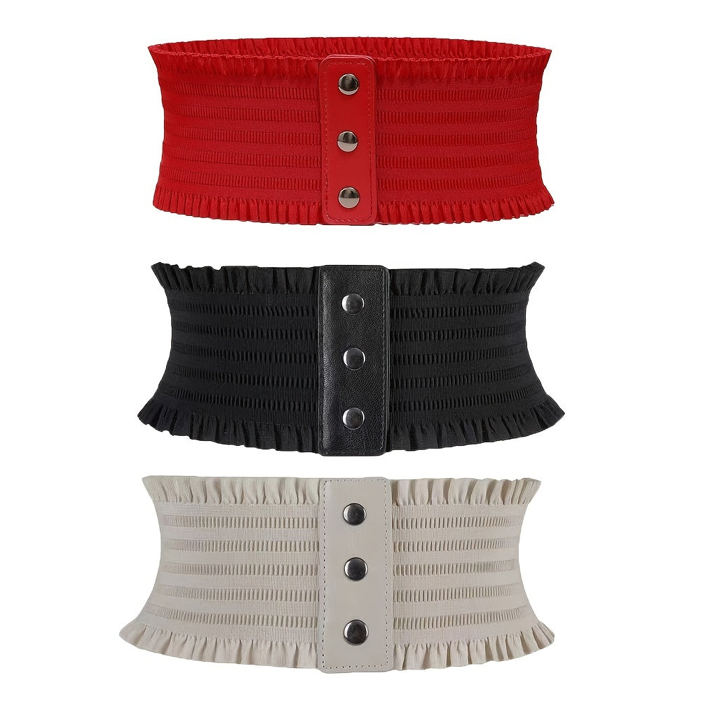 Vintage kiyinganlar va palto uchun 3 ta Ruffled keng kamarlar to'plami, elastik belbog' bilan
