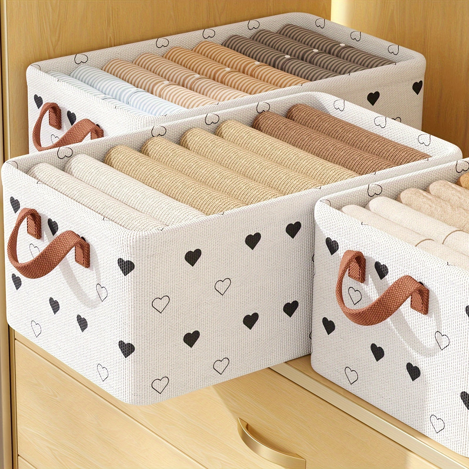 Oxford Fabric Storage Box with Handle Love Pattern for Clothes Books Snacks