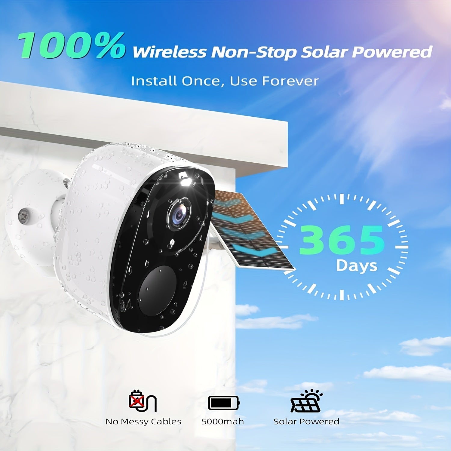 Cámara de seguridad solar inalámbrica 3MP FHD exterior WiFi detección de movimiento visión nocturna