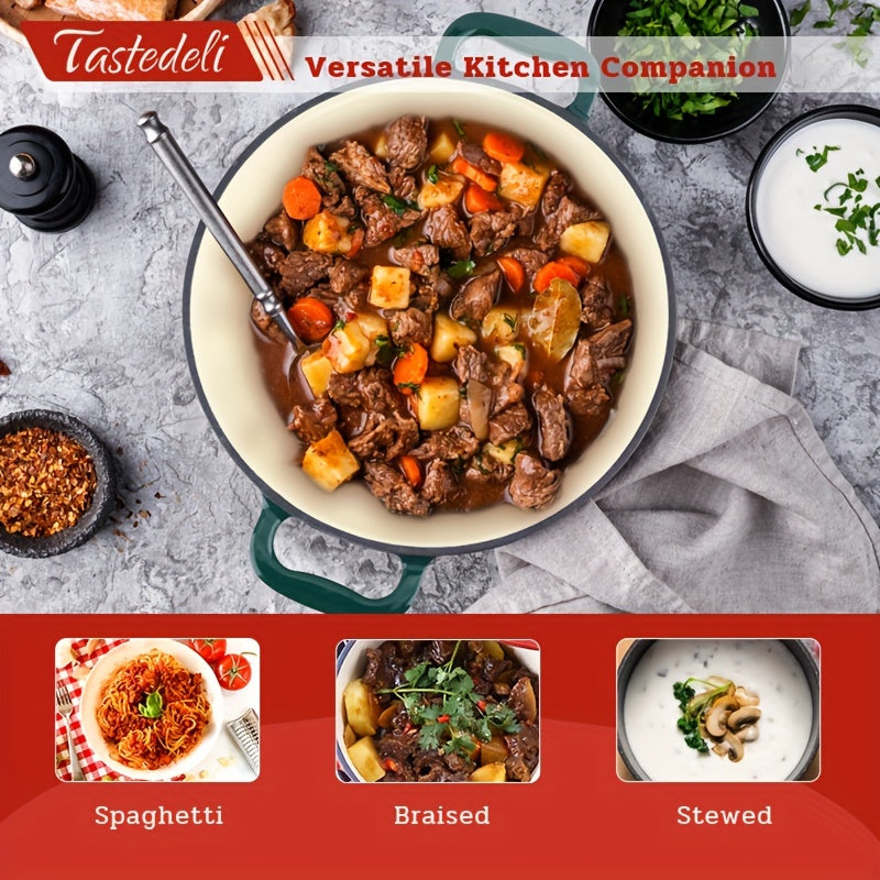 Кастрюля-утятница Tastedeli объемом 4,7 литра из эмалированного чугуна идеально подходит для приготовления, выпечки и подачи.