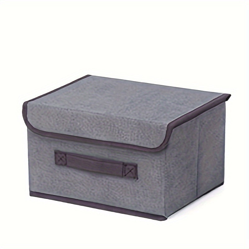 Caja de almacenamiento plegable con tapa de tela de aspecto lino para ropa y enseres