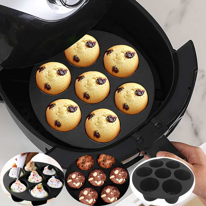 7-Cup Silicone Muffin Mold Nonstick Round Cupcake Pan for Air Fryer Microwave Oven
