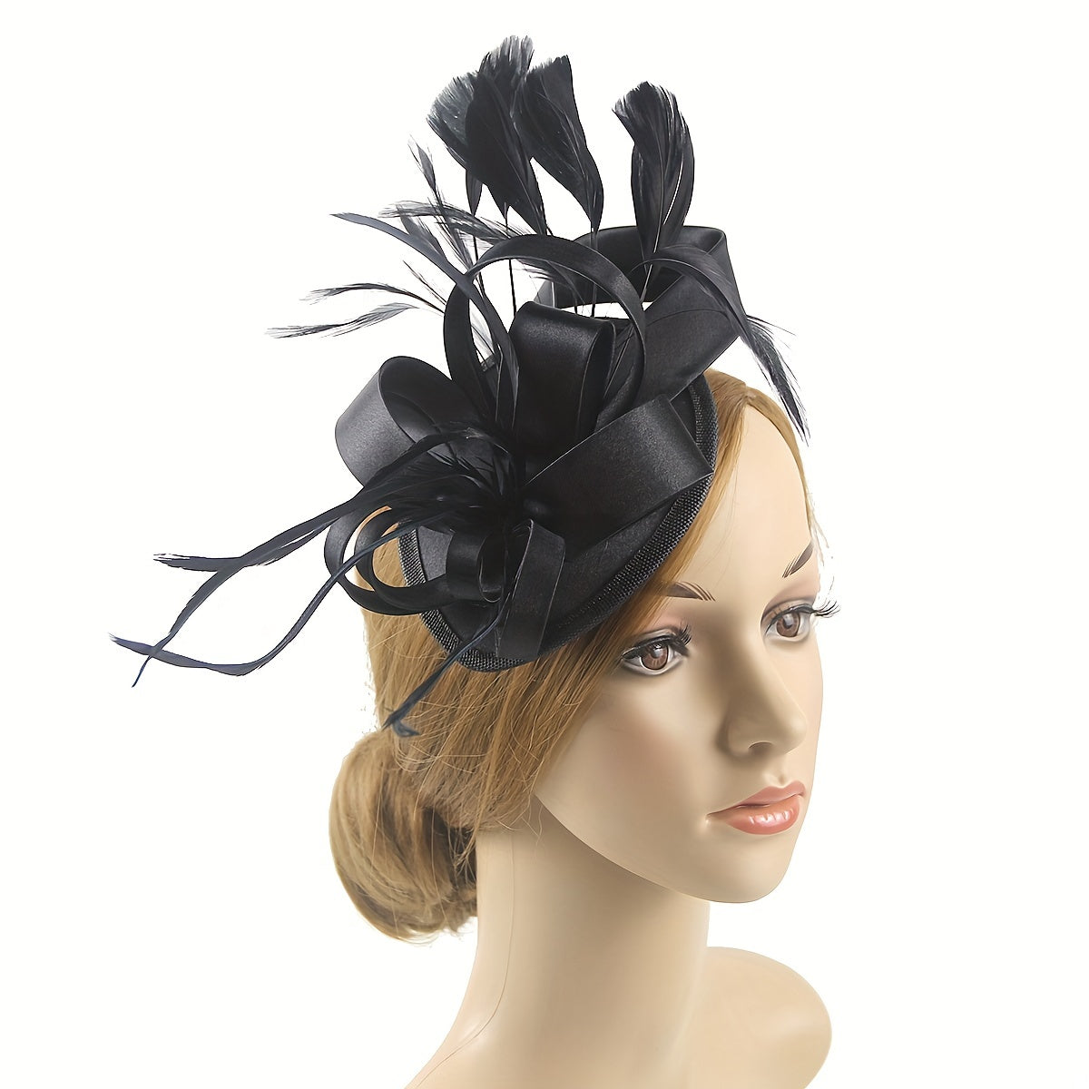Women's Pillbox Fascinator Hat with Faux Feathers for Halloween and Derby Events