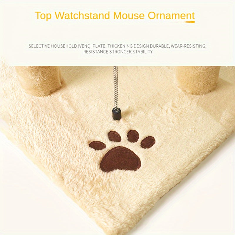 Ichki mushuklar uchun premium yog'och tolali toqqa chiqish minorasi, tirnash postlari, qulay kondi va osilgan o'yinchoqlar bilan.