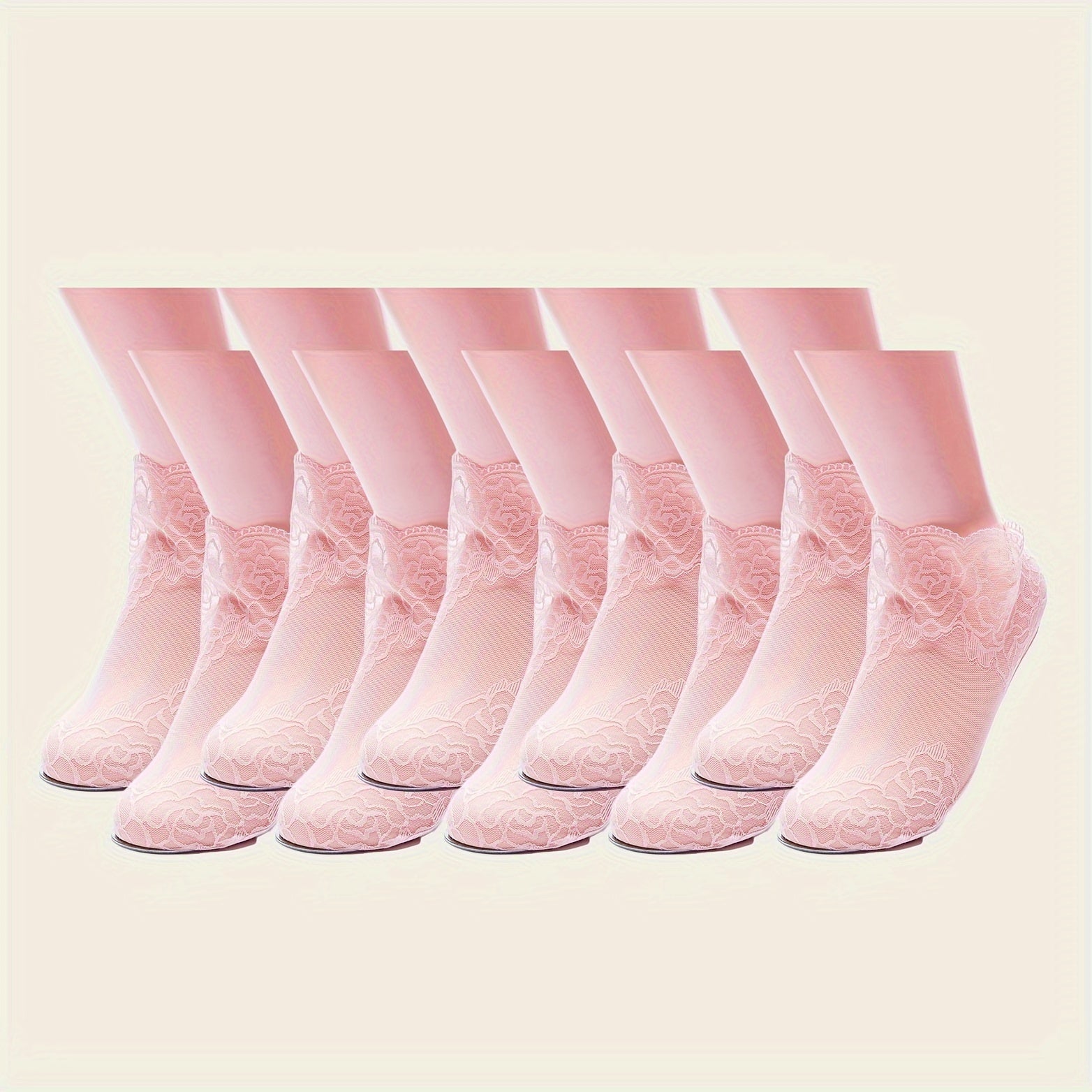 Women’s Lace Trim Short Socks Mesh Semi-Transparent Lightweight Pack of 1 or 5