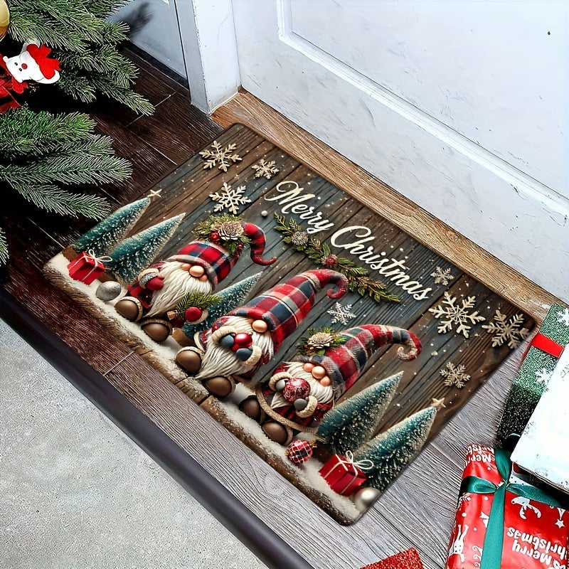 Cozy Christmas Gnome Flannel Door Mat Non-Slip Absorbent Rug for Entryway