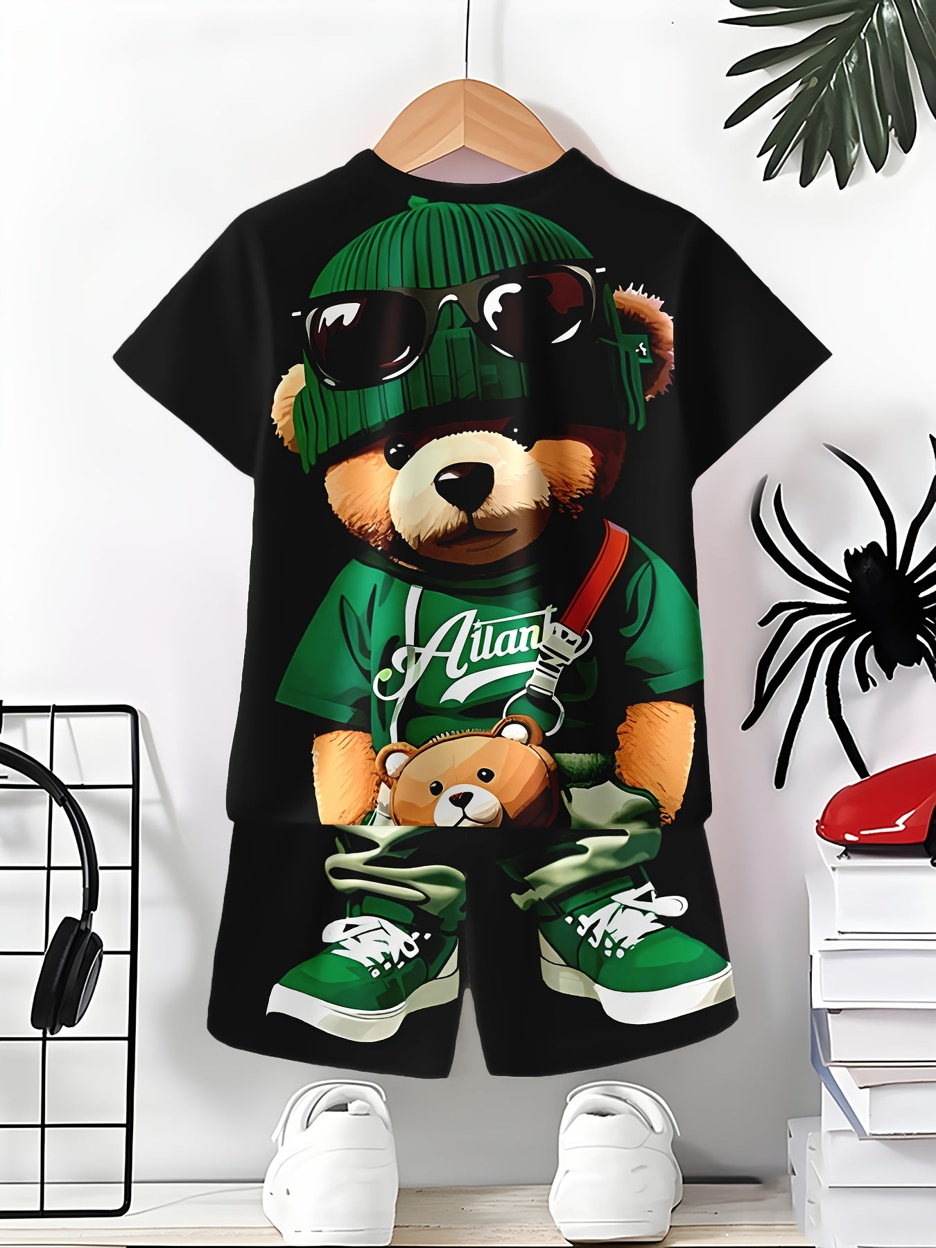 Boys Casual Outfit Set 3D Printed Bear T-Shirt and Shorts Spring Summer