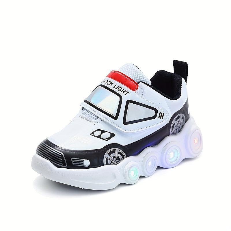 Boys Girls Light-Up Cartoon Car Sneakers Spring Summer Soft Bottom Trendy Shoes