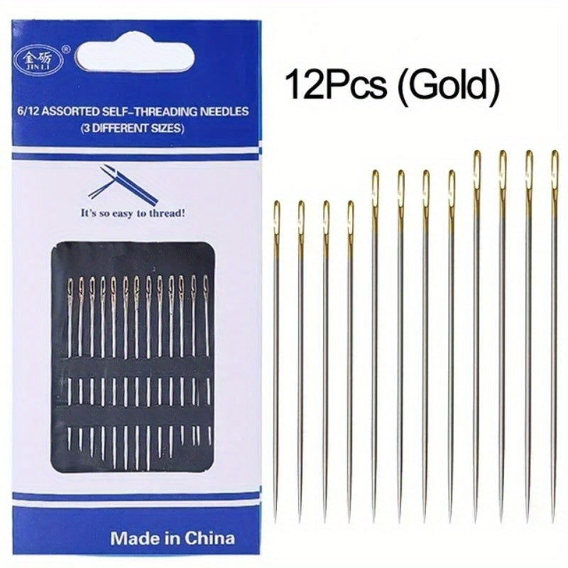 12pcs Stainless Steel Hand Sewing Needles, White Side Hole Pins, DIY Craft