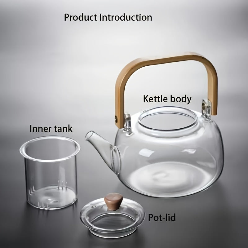 Glass Teapot with Bamboo Handle and Removable Infuser 34oz Heat-Resistant Borosilicate