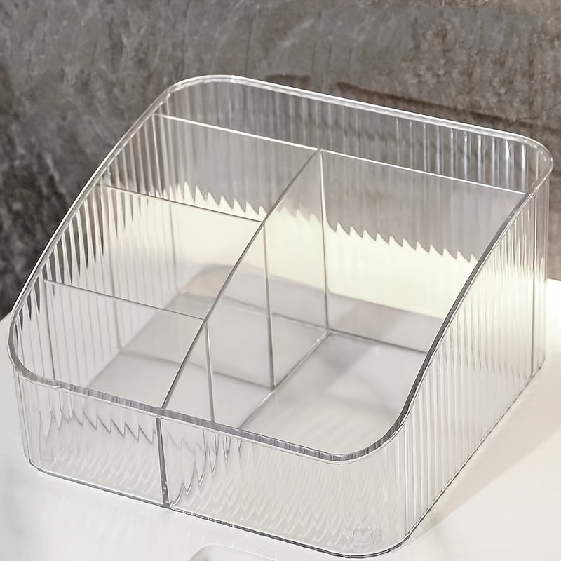 Transparent PET Cosmetic Organizer with 5 Compartments for Makeup and Office Supplies