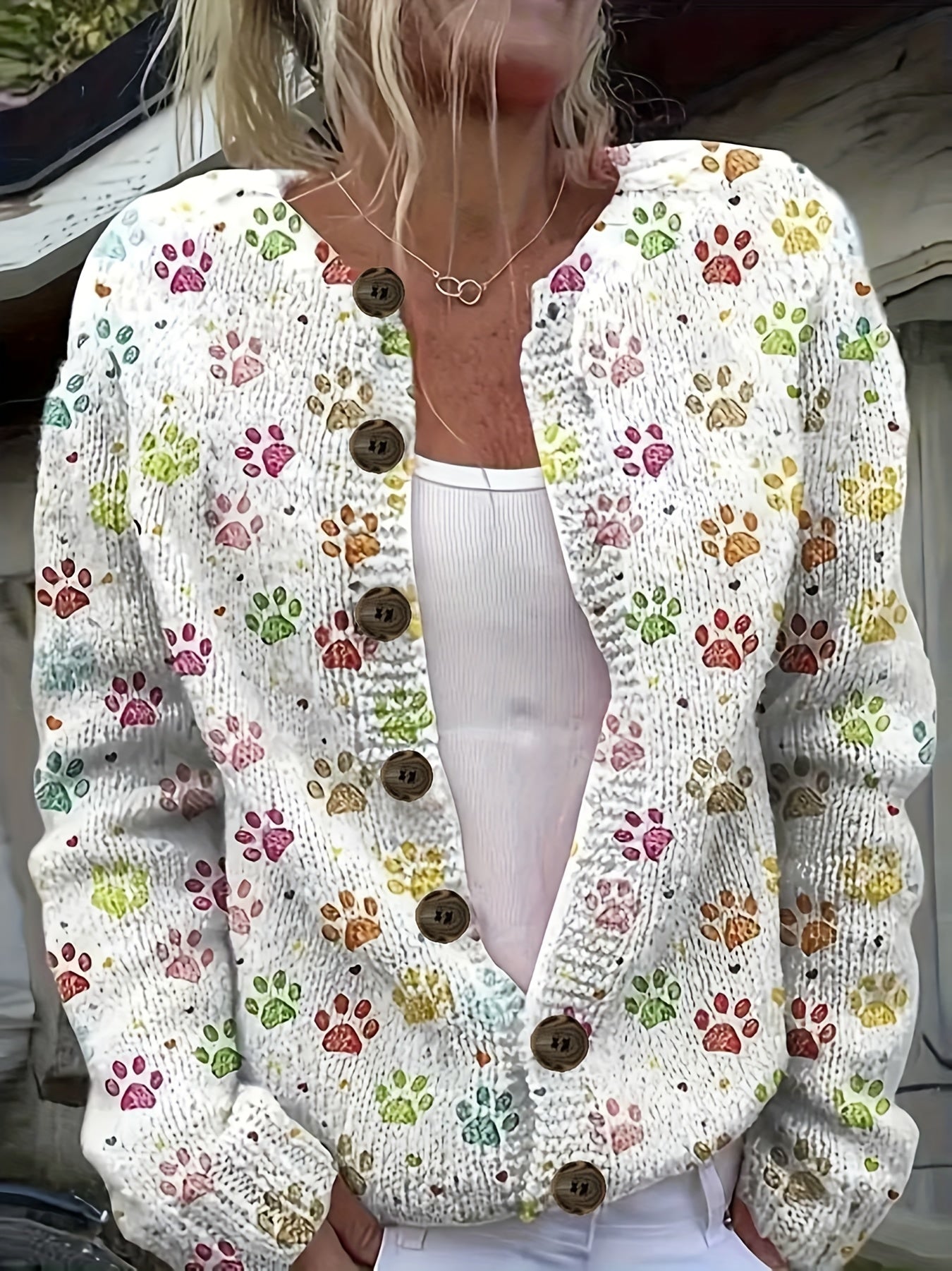 Women Long Sleeve Cardigan with Digital Print Stylish Autumn Spring Thin Sweater