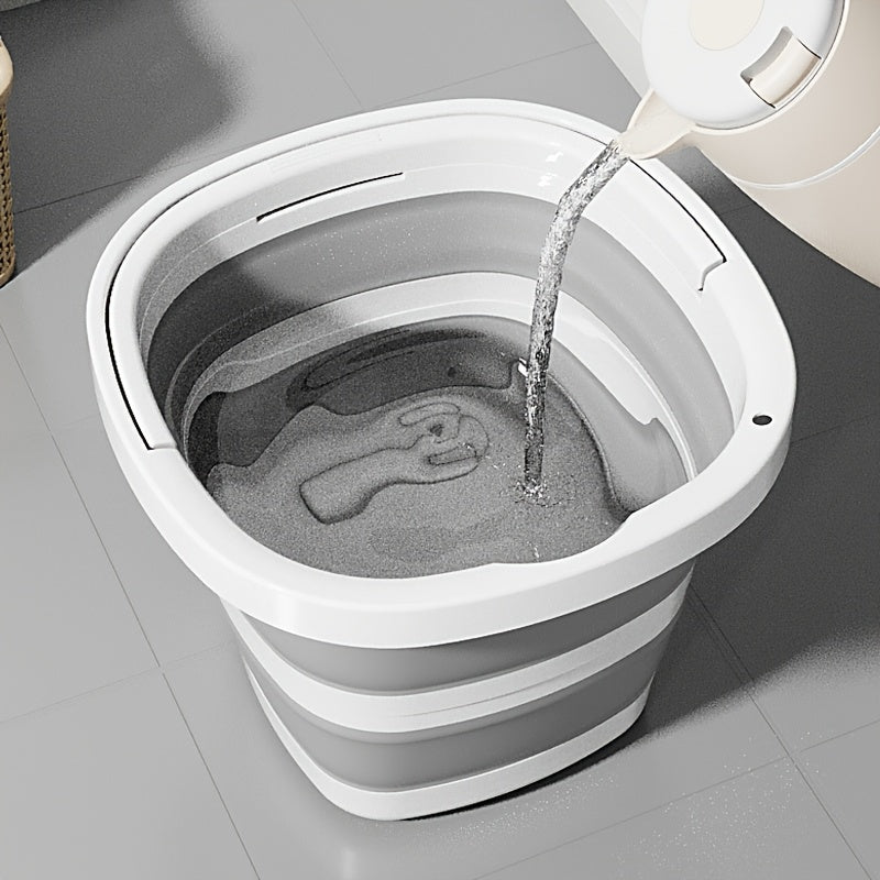 Foldable Plastic Bucket with Handle for Car Wash Camping Fishing and Home Use Creamy White and Grey