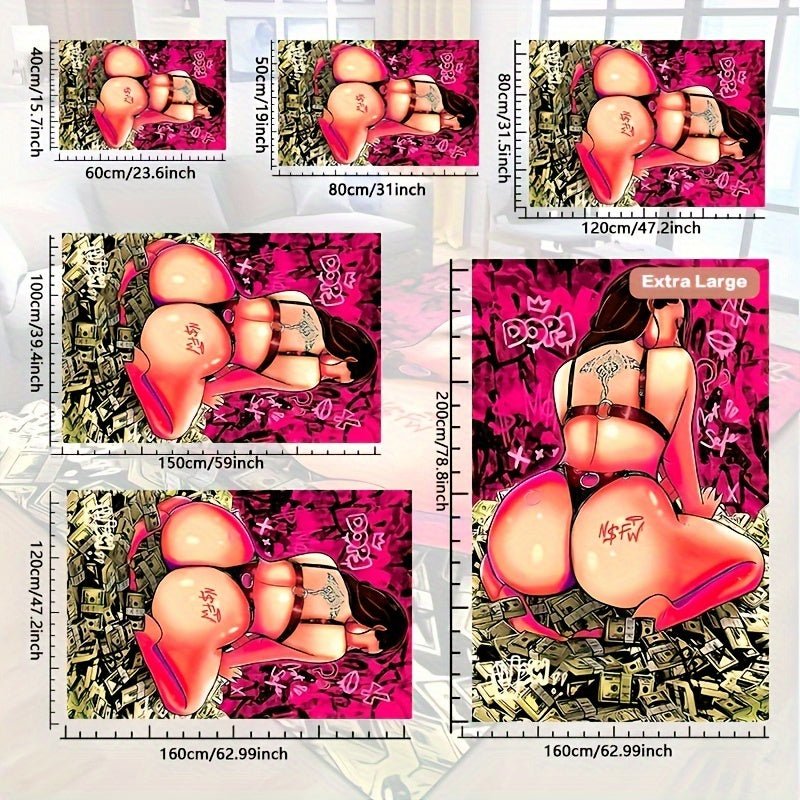 Yogʻilmaydigan suv oʻtkazmaydigan gilam, ichki va tashqi foydalanish uchun tatuirovka qilingan ayol va dollar dizayni bilan