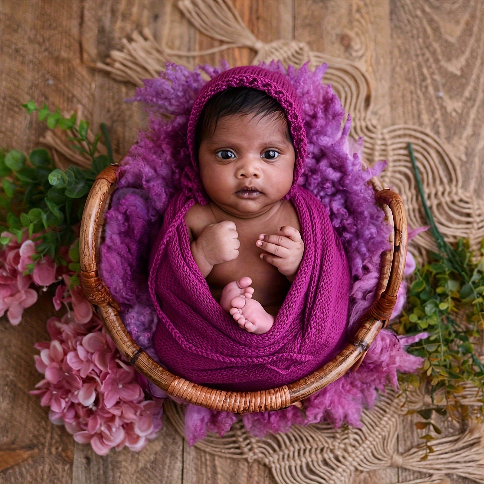 Rattan Basket Wood Bench Photography Prop Posing Chair Home Decor Accessories