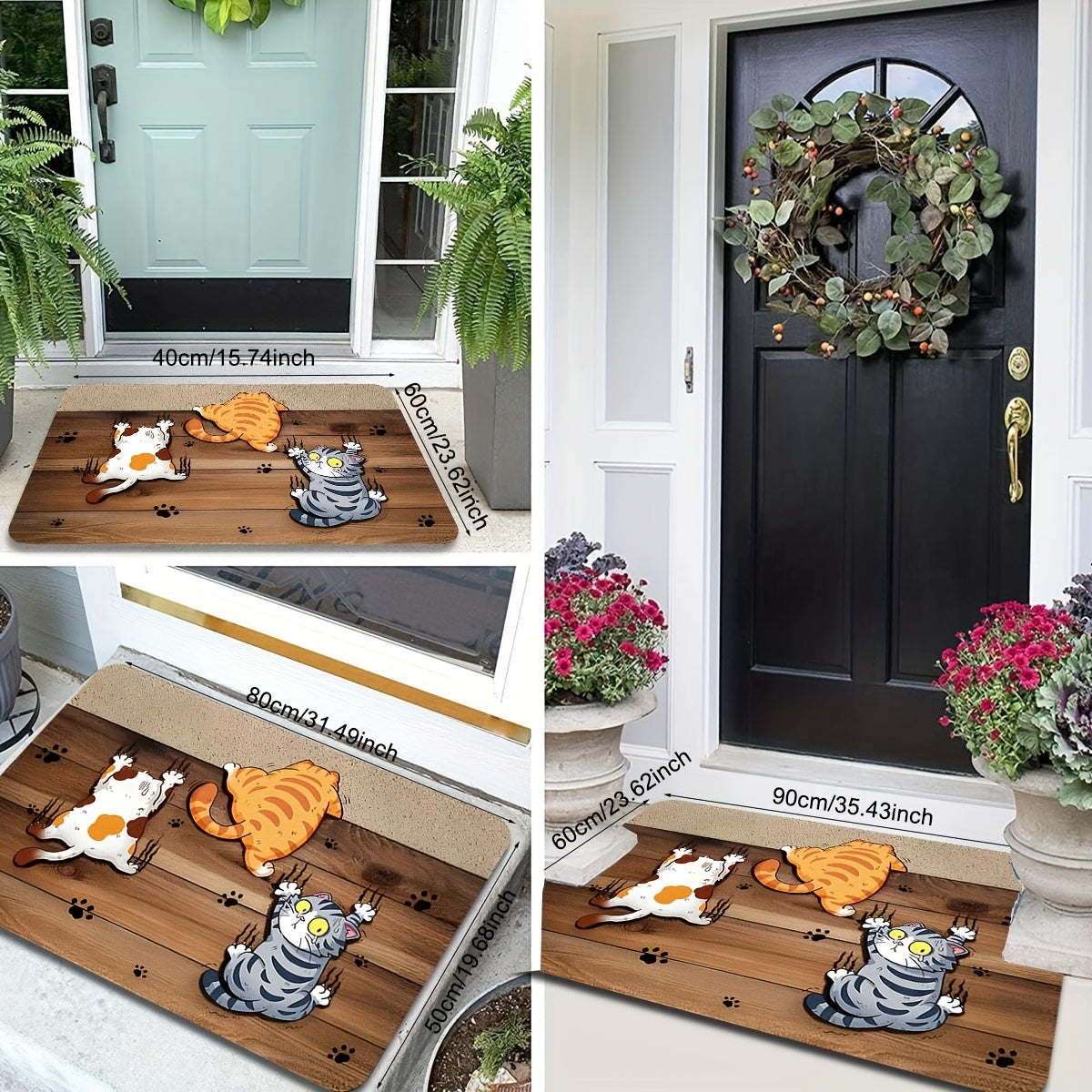 Multfilm Mushuklar Doormat Qattiq Bo'lmagan, Yoqimli Bo'lmagan, Tozalanmaydigan Ichki Tashqi Pol Gilam