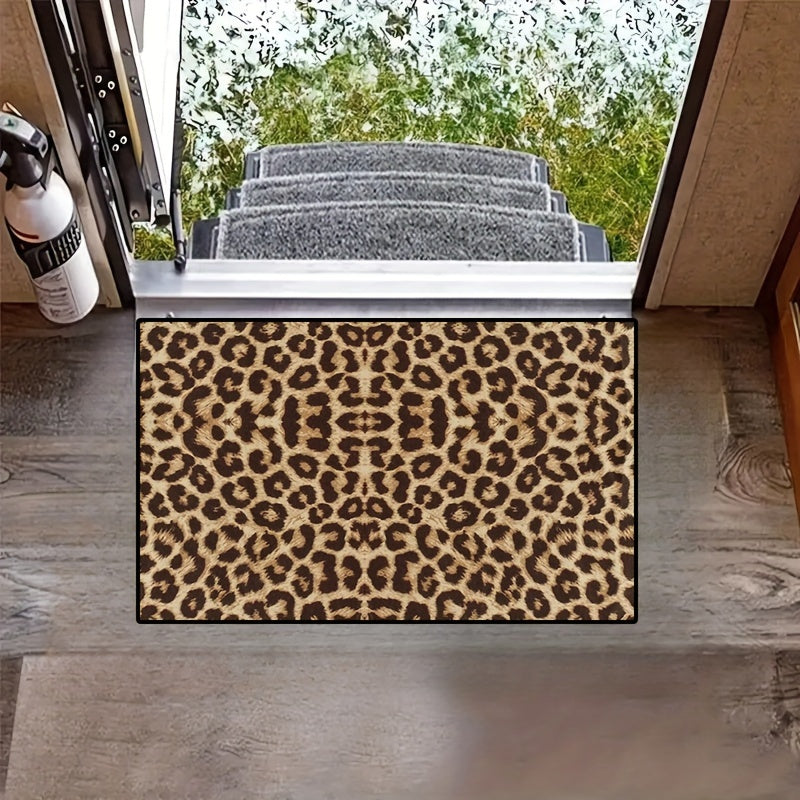 Leopard Print Non-Slip Floor Mat Absorbent Rug for Kitchen Bathroom Entry