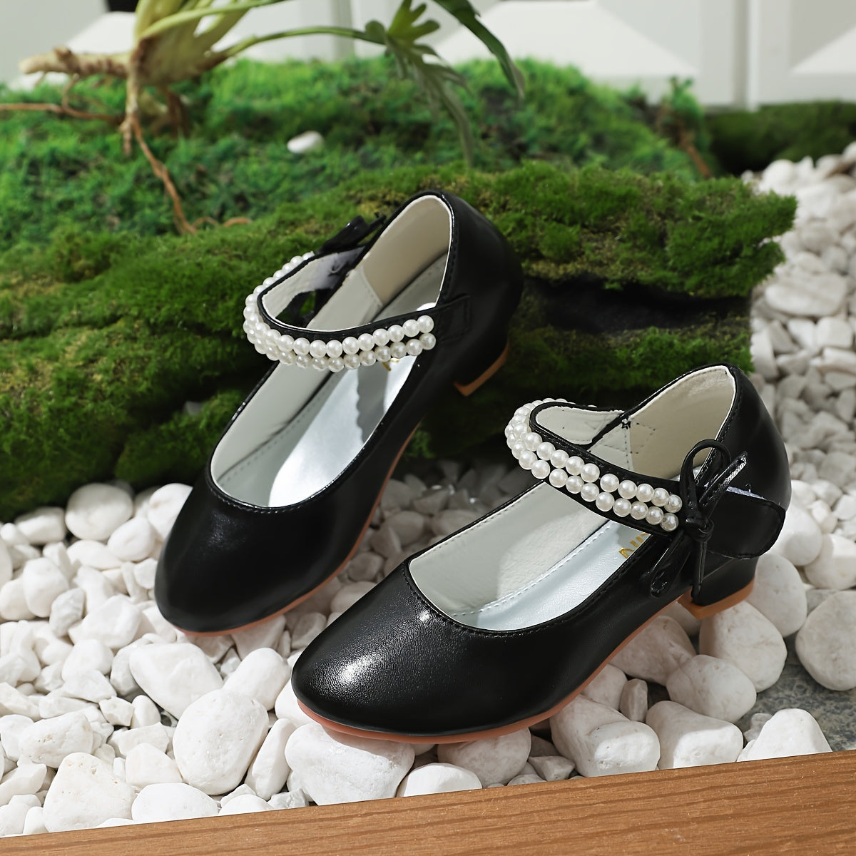 Girls' High Heels with Pearls and Bowknot, Solid Color, Lightweight, Suitable for Weddings and Parties