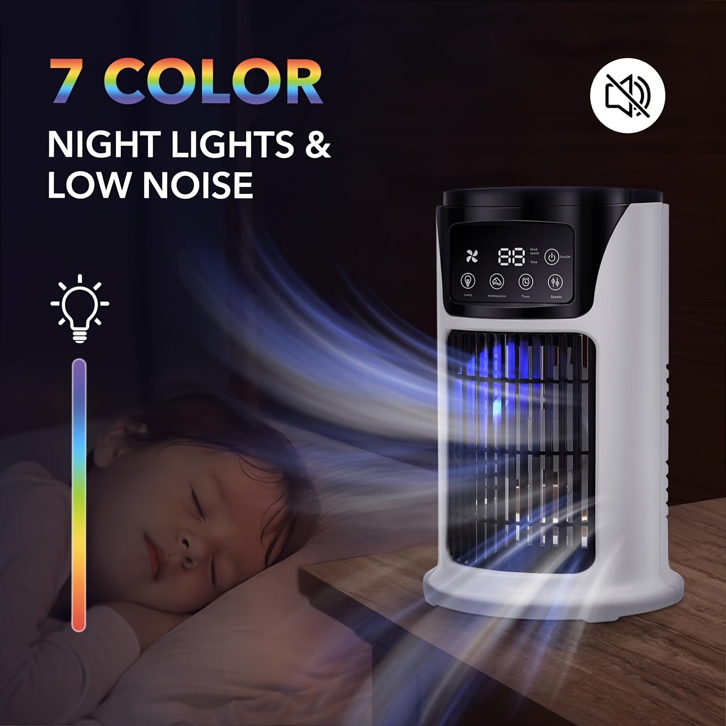 Portable 3-in-1 Air Conditioner Humidifier USB Fan with Night Light for Office Home
