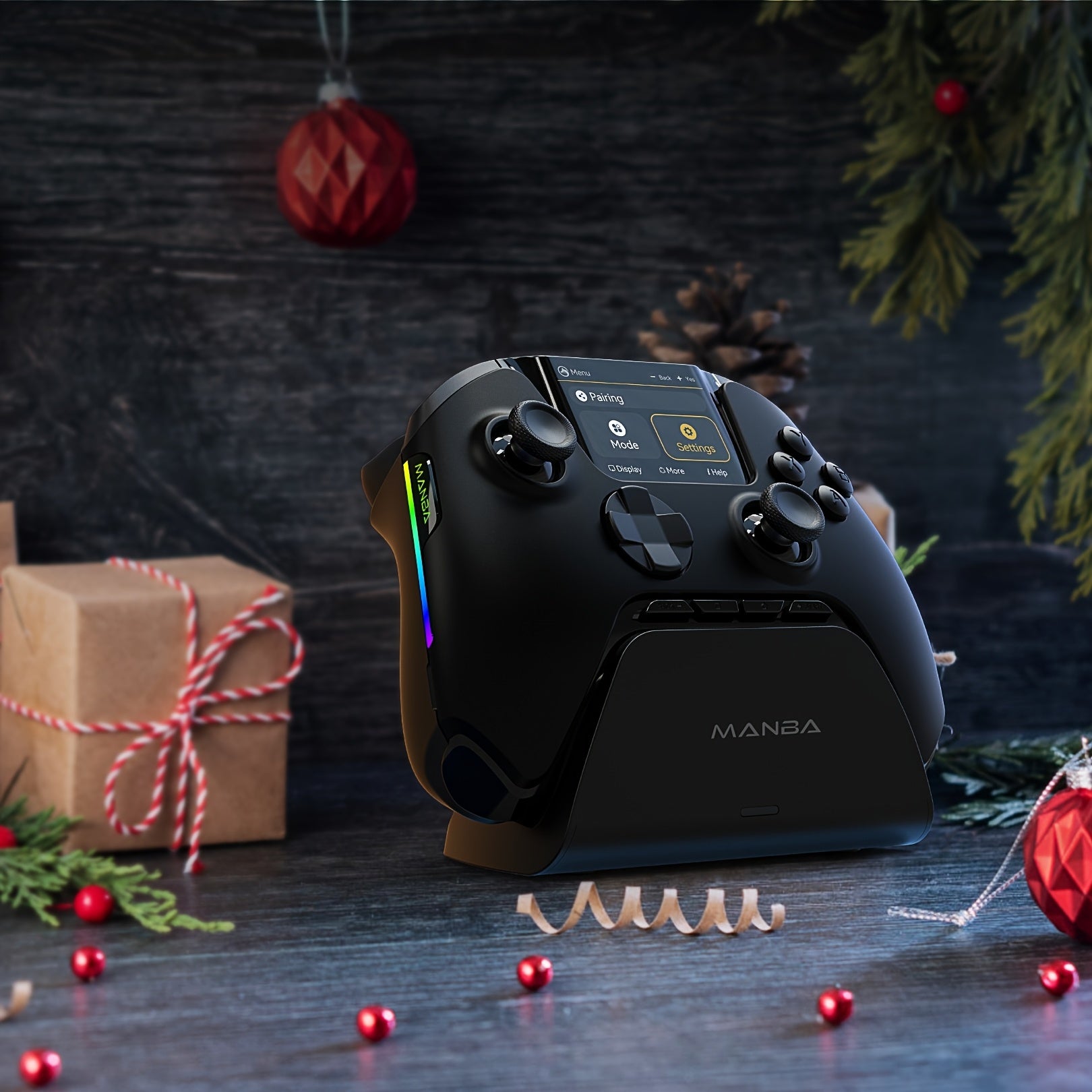 Wireless Gaming Controller with RGB Lighting No-Drift Hall Effect Triggers Remappable Buttons 1800mAh Battery Charging Dock Compatible with PC Switch iOS Android Steam